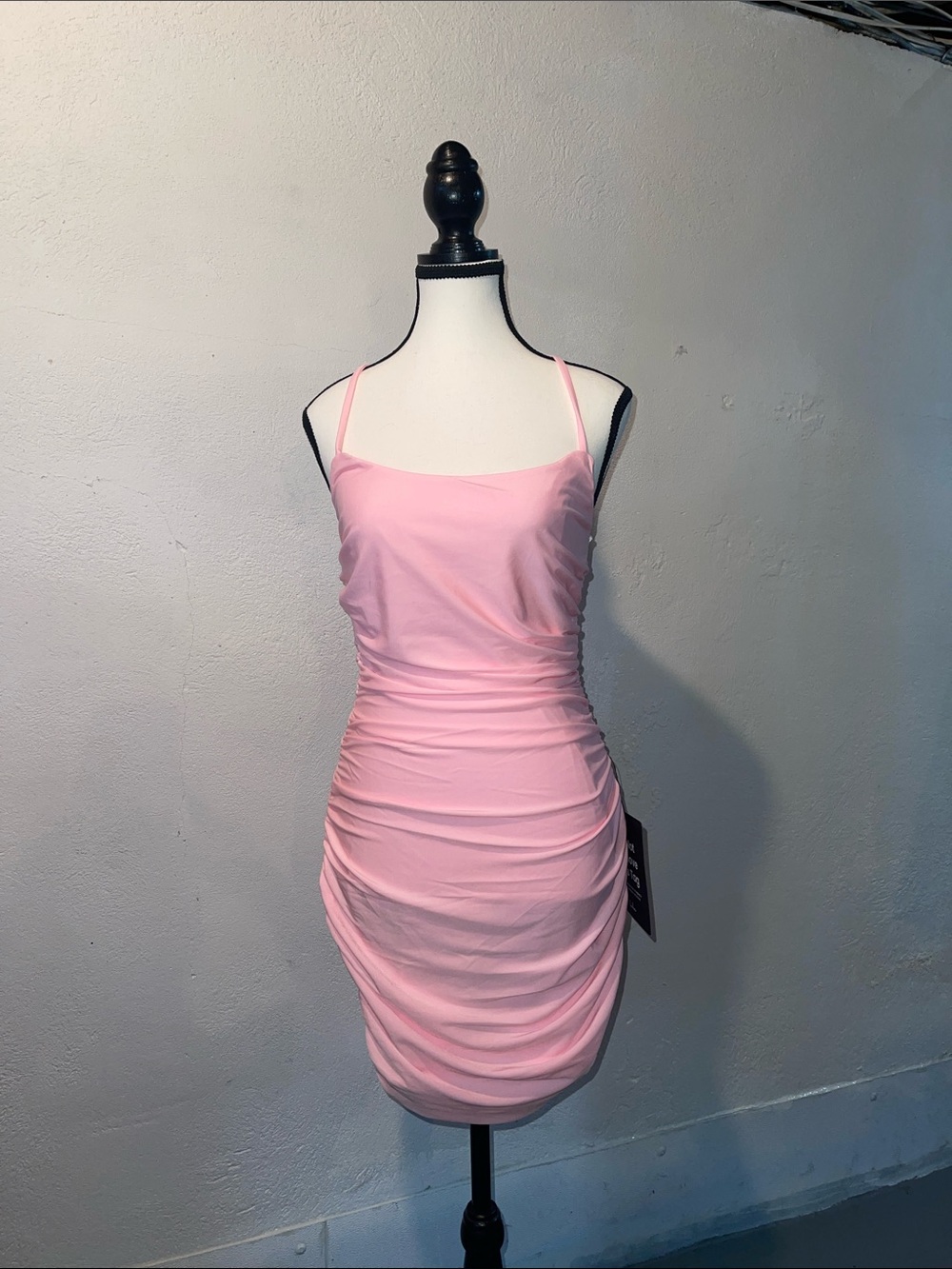 Lulu's Pink Ruched Spaghetti Strap Mini Dress